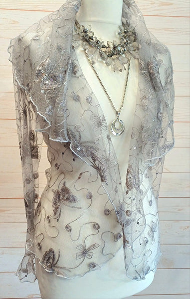 Minuet Butterfly Embroidered Sequin Stretch Tulle Jacket