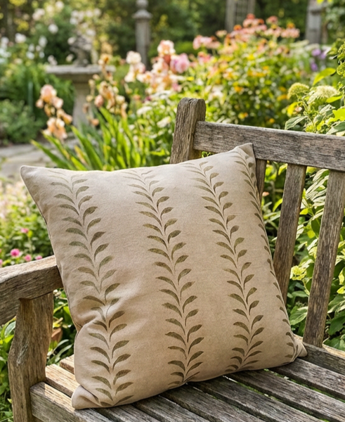 Olive Leaf Border Print Square Cushion