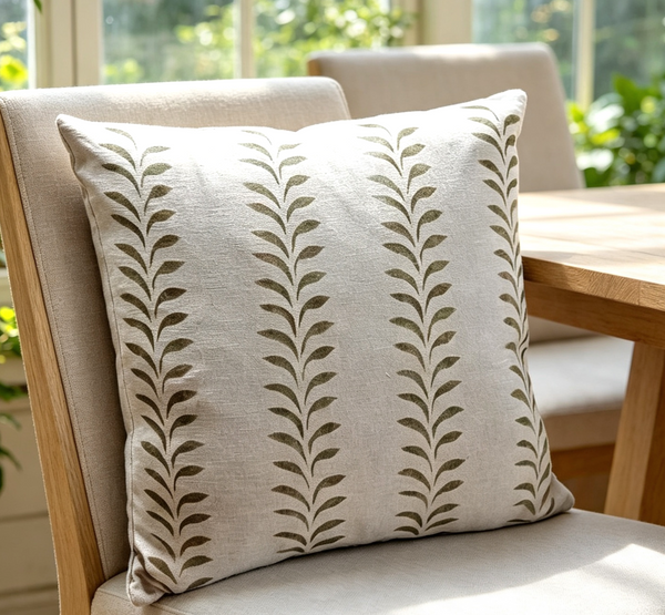 Olive Leaf Border Print Square Cushion