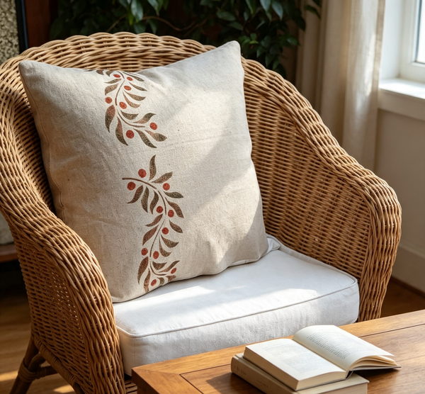 Leaf and Berry Border Scroll Square Cushion