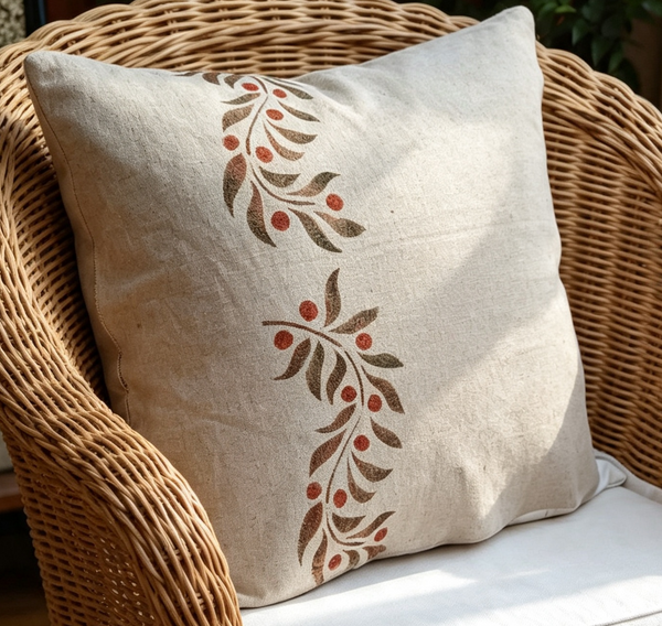 Leaf and Berry Border Scroll Square Cushion