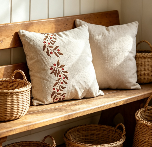 Leaf and Berry Border Scroll Square Cushion