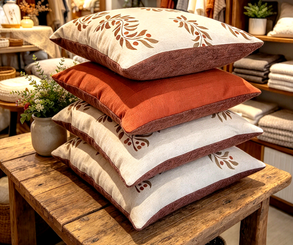Leaf and  Berry Sprig Square Cushion