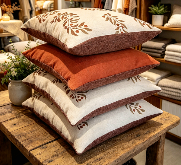 Leaf and Berry Border Scroll Square Cushion