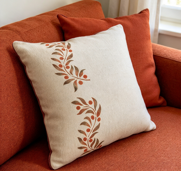Leaf and Berry Border Scroll Square Cushion