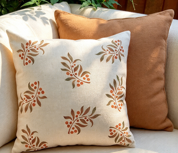 Leaf and  Berry Sprig Square Cushion