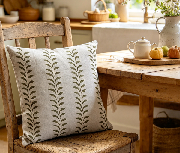 Olive Leaf Border Print Square Cushion