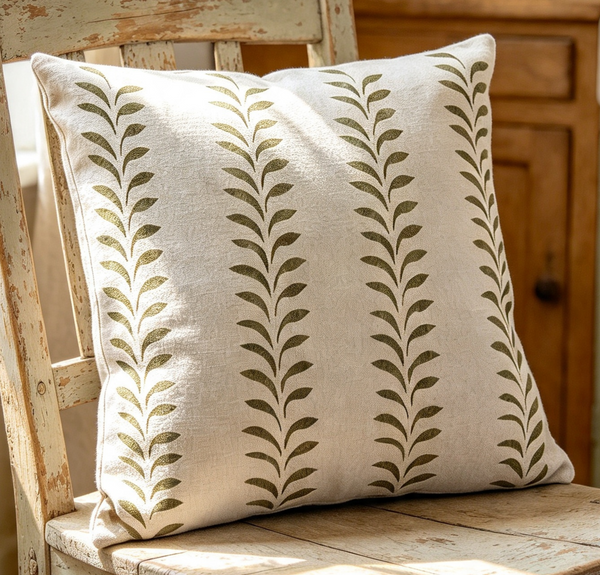 Olive Leaf Border Print Square Cushion