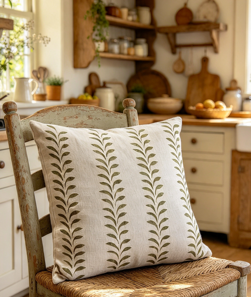 Olive Leaf Border Print Square Cushion
