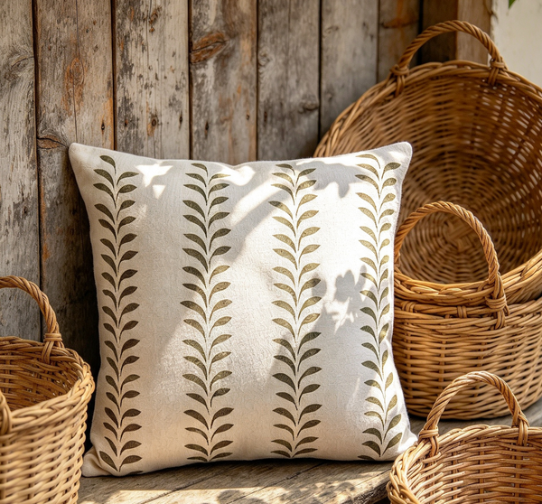 Olive Leaf Border Print Square Cushion