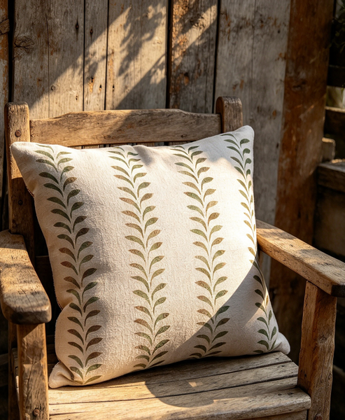 Olive Leaf Border Print Square Cushion