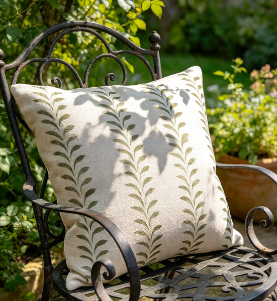Olive Leaf Border Print Square Cushion