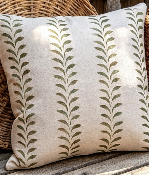Olive Leaf Border Print Square Cushion