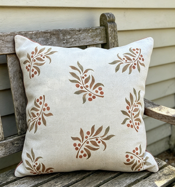 Leaf and  Berry Sprig Square Cushion