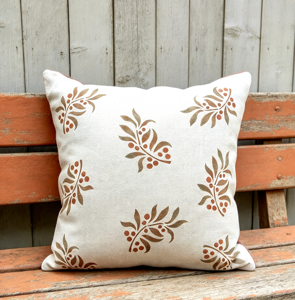 Leaf and  Berry Sprig Square Cushion