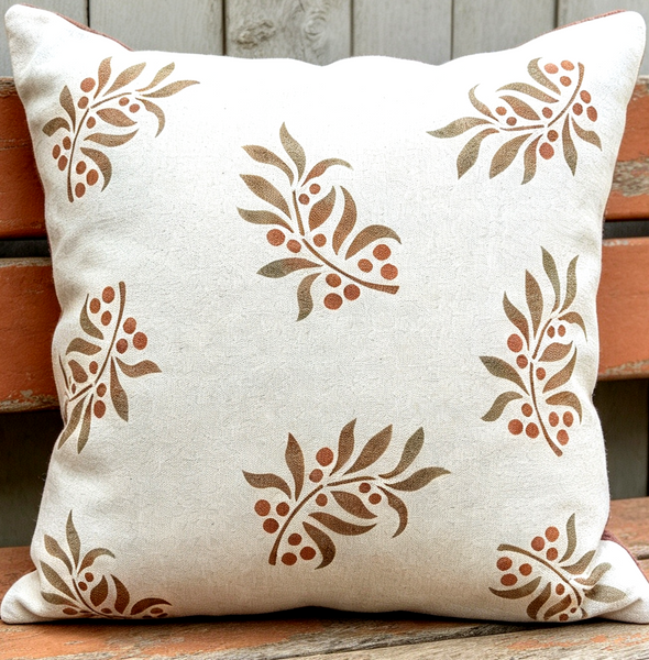 Leaf and  Berry Sprig Square Cushion
