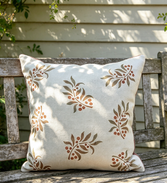 Leaf and  Berry Sprig Square Cushion