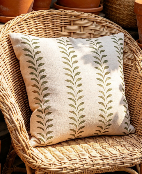 Olive Leaf Border Print Square Cushion