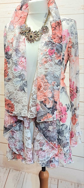 Juliette Stretch Summer Garden Print Lace Wrap Coat/Jacket