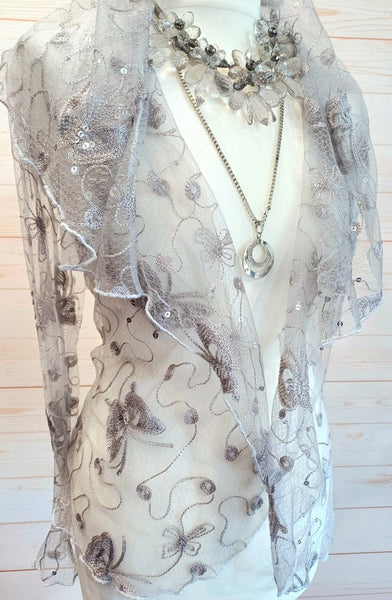 Minuet Butterfly Embroidered Sequin Stretch Tulle Jacket