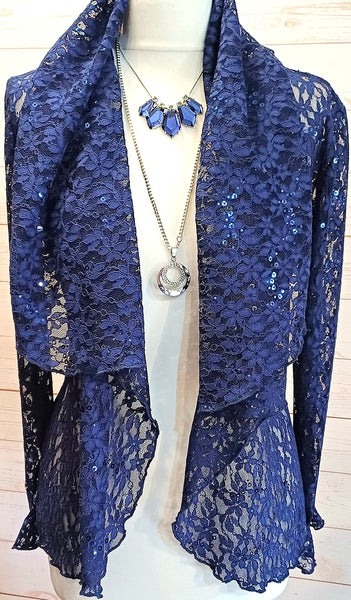 Minuet Navy Stretch Sequin Lace Jacket