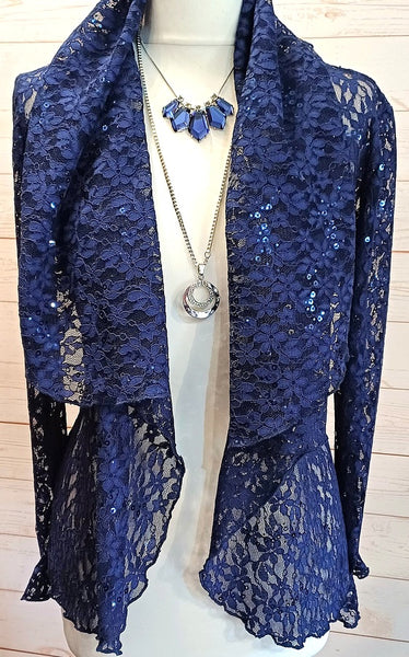 Minuet Navy Stretch Sequin Lace Jacket