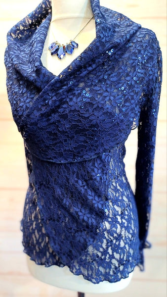 Minuet Navy Stretch Sequin Lace Jacket