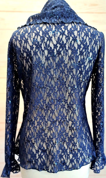 Minuet Navy Stretch Sequin Lace Jacket