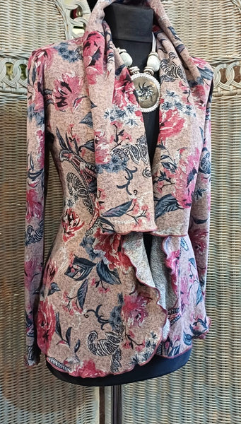 Minuet Floral Print Stretch Knit Wrap Jacket