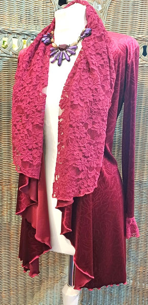 Octavia Velvet And Textured Lace Wrap Jacket