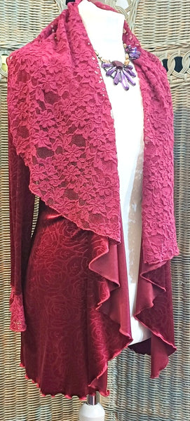 Octavia Velvet And Textured Lace Wrap Jacket