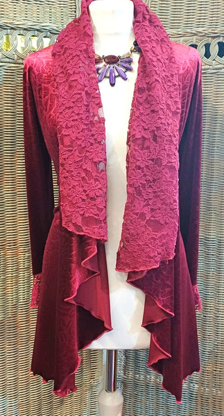 Octavia Velvet And Textured Lace Wrap Jacket