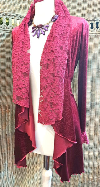 Octavia Velvet And Textured Lace Wrap Jacket