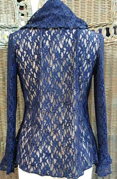 Minuet Navy Stretch Sequin Lace Jacket