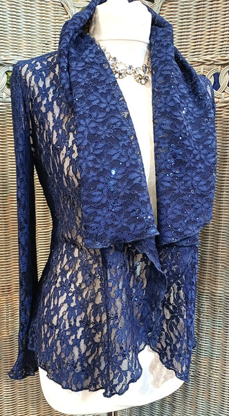 Minuet Navy Stretch Sequin Lace Jacket