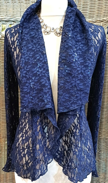 Minuet Navy Stretch Sequin Lace Jacket