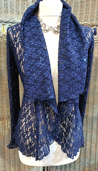 Minuet Navy Stretch Sequin Lace Jacket