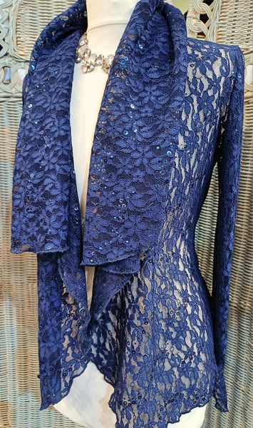 Minuet Navy Stretch Sequin Lace Jacket