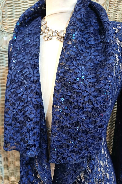 Minuet Navy Stretch Sequin Lace Jacket