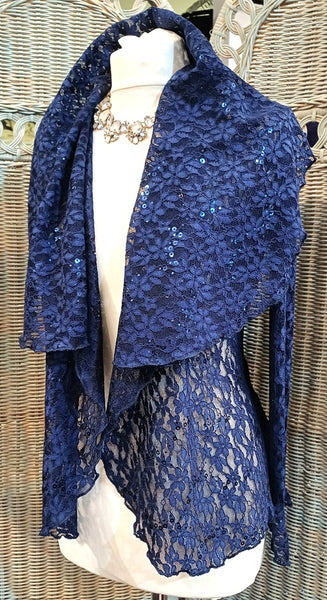 Minuet Navy Stretch Sequin Lace Jacket