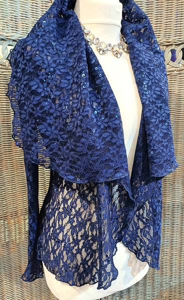 Minuet Navy Stretch Sequin Lace Jacket