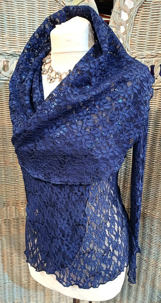 Minuet Navy Stretch Sequin Lace Jacket