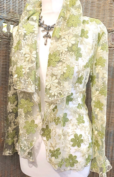 Minuet Shimmering Sparkle Embroidered Lace Floral Jacket