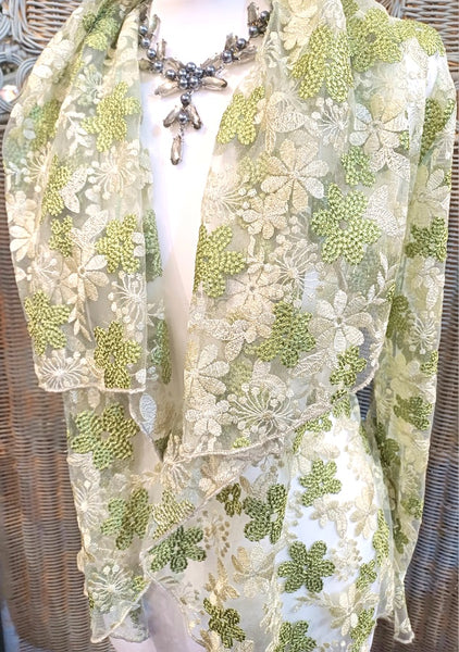 Minuet Shimmering Sparkle Embroidered Lace Floral Jacket
