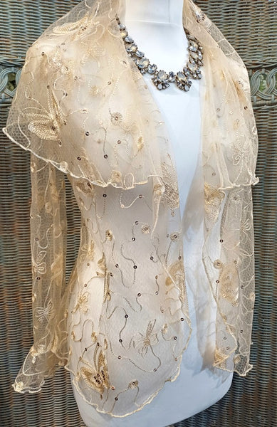 Minuet Butterfly Embroidered Sequinned Stretch Tulle Jacket