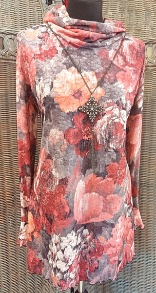 Monet Stretch Textured Print Jersey Tunic Top