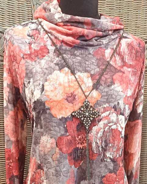 Monet Stretch Textured Print Jersey Tunic Top