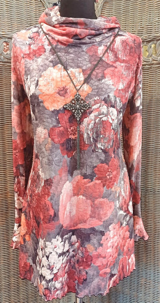 Monet Stretch Textured Print Jersey Tunic Top