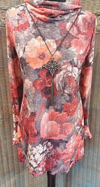 Monet Stretch Textured Print Jersey Tunic Top