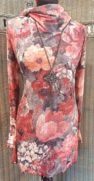 Monet Stretch Textured Print Jersey Tunic Top